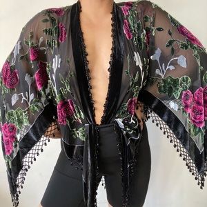 Vintage burnt velvet beaded fringe shawl